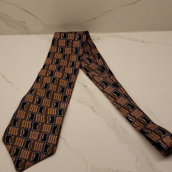 VINTAGE Chaps Ralph Lauren Men's Tie 100% Silk Gold Brown Black 4" x 56"lon - Picture 6 of 6